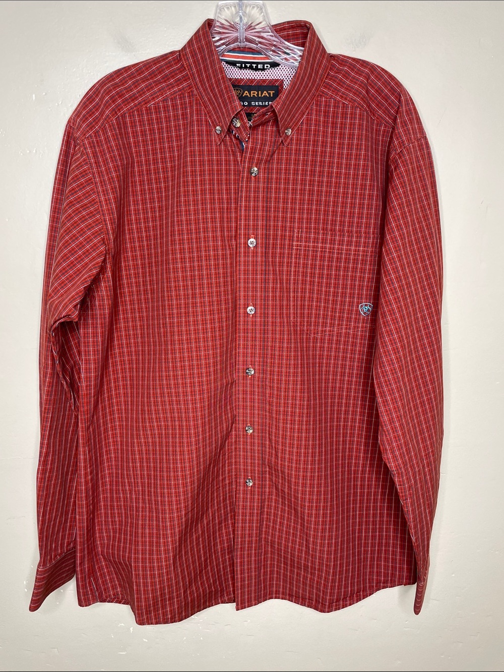 ARIAT Pro Series Orangish Red Plaid FITTED Western Button Down Shirt Large